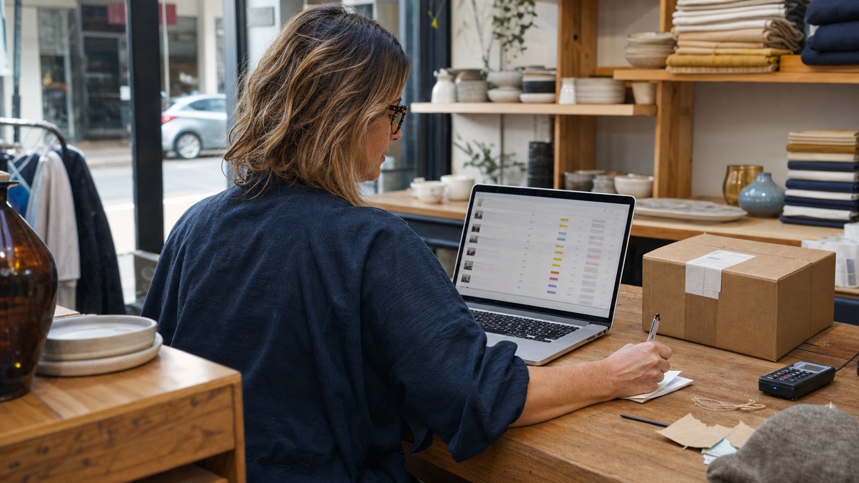 WooCommerce 10.9 dashboard open on a laptop in an Australian small shop while the owner checks orders