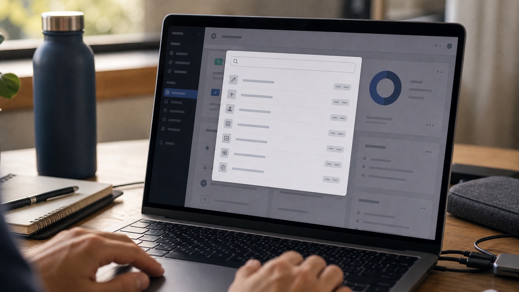 WordPress 7.0 modern admin with the Command Palette open on a laptop